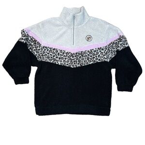 Buc-ee’s Black and White Quarter-Zip Sherpa Teddy with Leopard Print 2XL